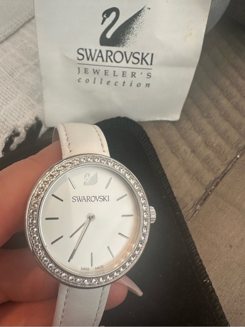 Authentic Swarovski crystal white watch with leather band! Beautiful !